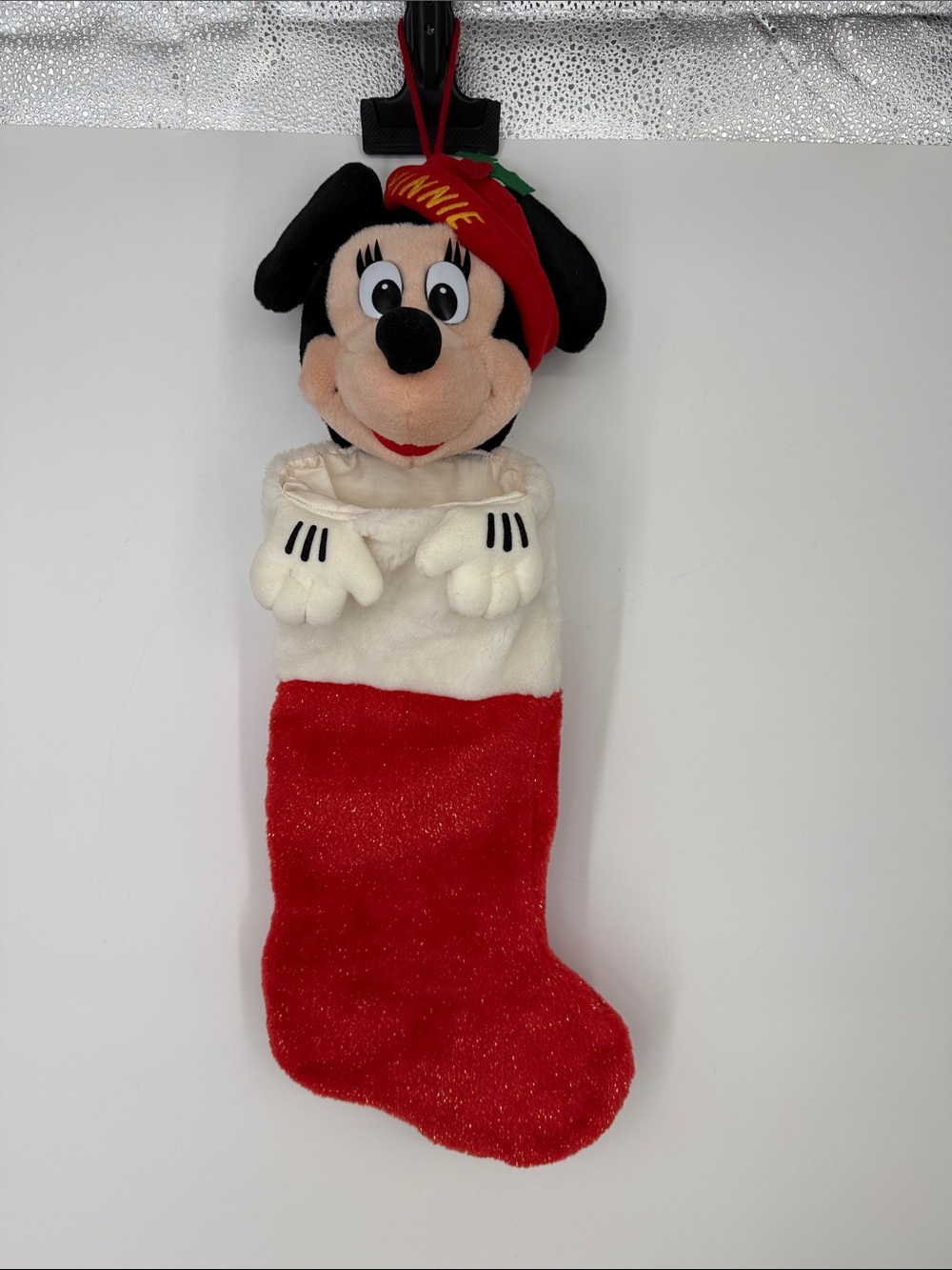 Vintage Disneyland Disney Minnie Mouse 3D Christmas Stocking Glitter